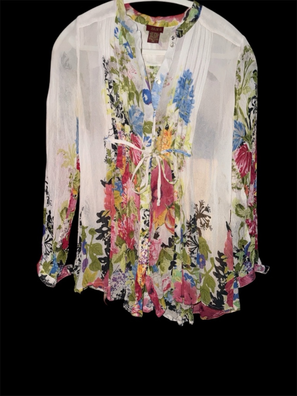 JULIE G Floral Boho Blouse | Size Medium | Tie-Front Top - Picture 2 of 5